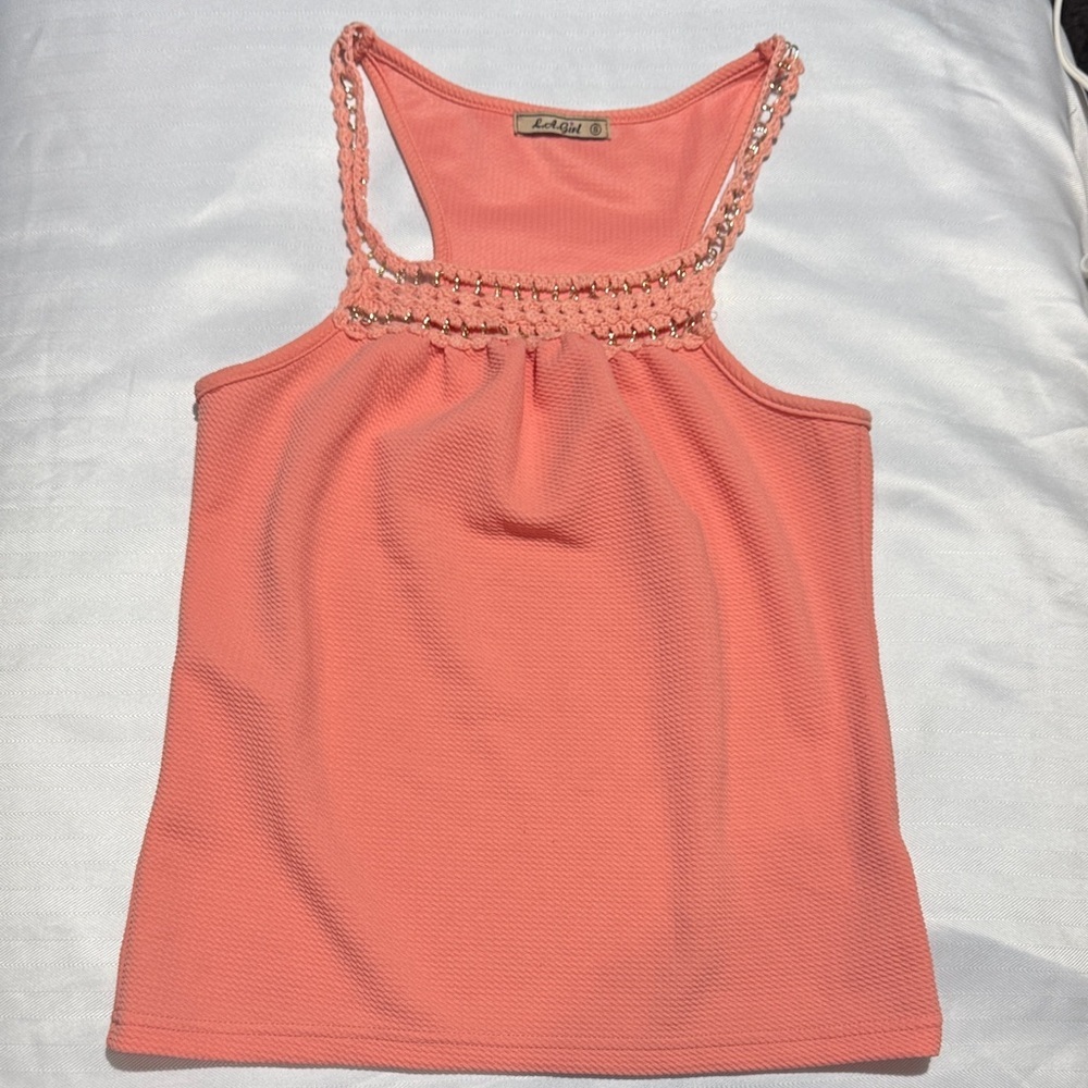 LA Girl Coral Crochet-Accent Tank Top